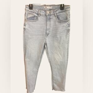 Zara High Rise Straight Ankle Jeans Light Wash 10
